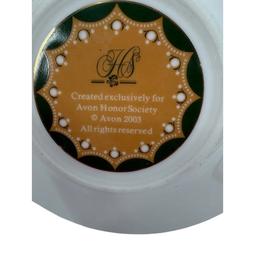Avon Honor Society 2003 Green Portrait Teacup Saucer Set Gold Trim Collector Cup